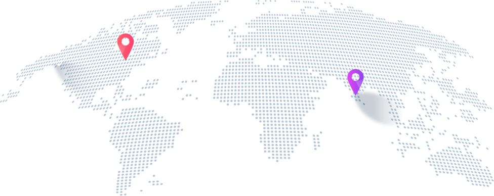 Map showing where Sourceably is situated, with offices in the USA and India